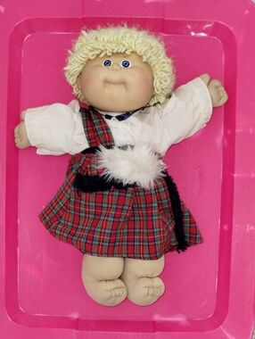 Plaid Cabbage Patch Style Doll in Red Tartan Scottish Outfit